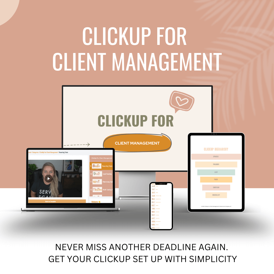clickup for client management mockup with 4 screens 