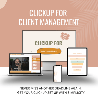 clickup for client management mockup with 4 screens 