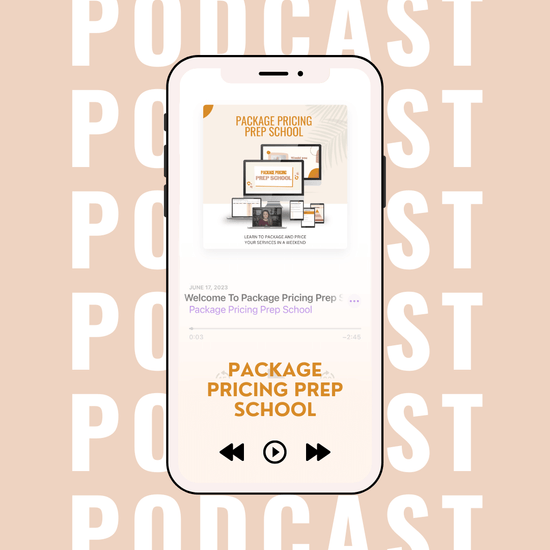 Load image into Gallery viewer, Package Pricing Prep School graphic in a private podcast feed phone mockup
