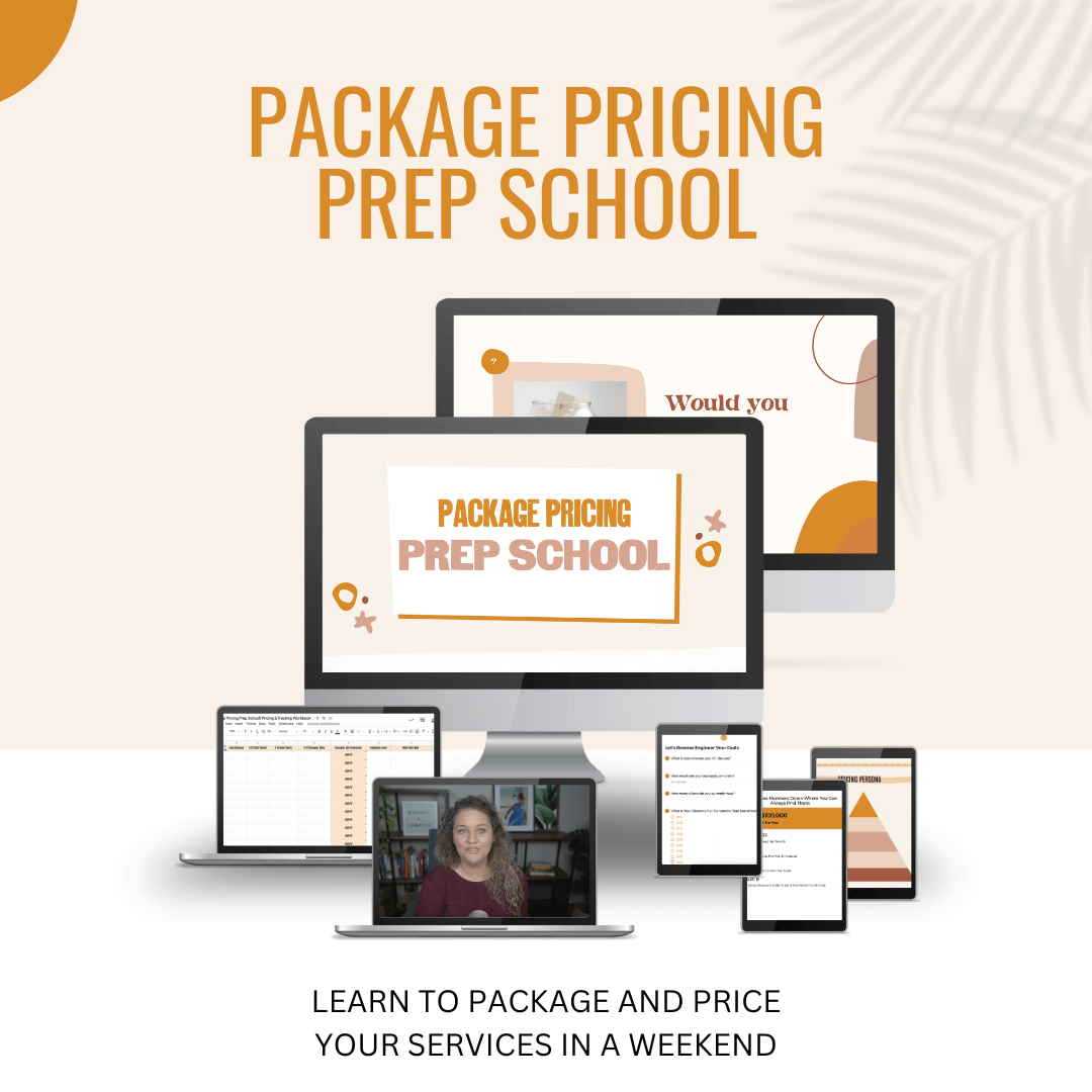 mockup with 7 computer screens of different package pricing prep school resources