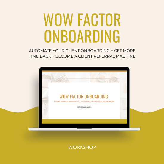 Wow Factor onboarding mockup on a laptop showing the freelance onboarding training
