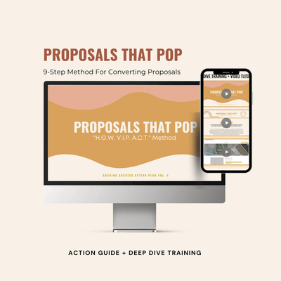 Proposals that pop logo and a cell phone with a proposal guide
